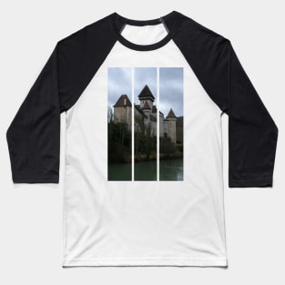 The castle of Cleron is a 14th-century castle on the river Loue in the Bourgogne-Franche-Comte. Cloudy winter day. (vertical) Baseball T-Shirt